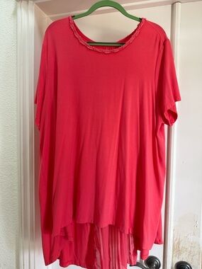 Jessica London Coral Frayed-Neck Hi-Low Tunic